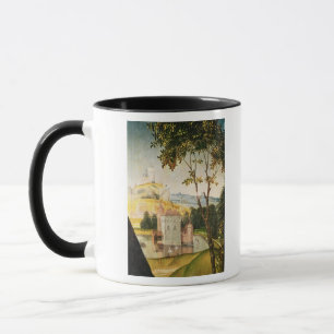 Gestalten Sie mit Schloss in einem Burggraben und Tasse