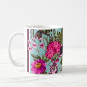 Gestalten Sie Schal mit Geranien und wilden Blume. Kaffeetasse