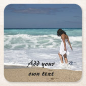 Gestaltet. Foto und Text. Rechteckiger Pappuntersetzer (Vorderseite)