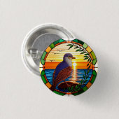 Gestaltete Glasgestaltung mit Vogel auf dem Felsen Button (Vorne & Hinten)