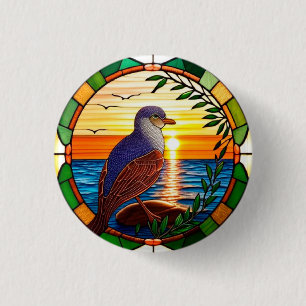 Gestaltete Glasgestaltung mit Vogel auf dem Felsen Button