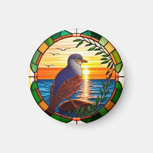 Gestaltete Glasgestaltung mit Vogel auf dem Felsen Magnet (Vorne)