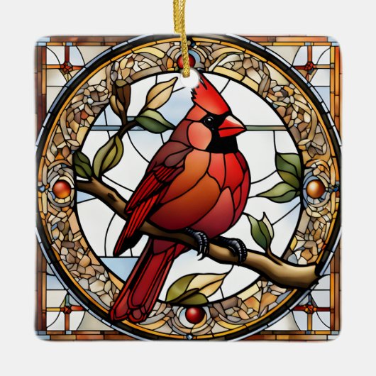 Gestaltete Kardinal Square Rote Vögel Geschenkidee Keramikornament (Vorderseite)