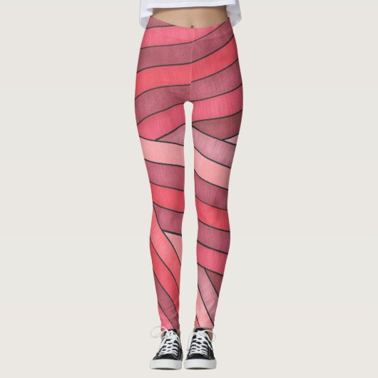 Gestaltete rote geometrische Streifengestaltung Leggings (Vorderseite)