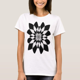 Gestaltete Schwarz-Weiß-Blume T-Shirt