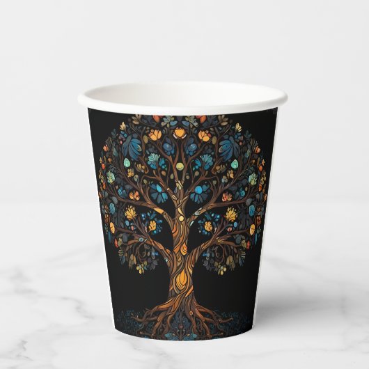 Gestalteter Glasmosaikbaum Pappbecher (Vorderseite)