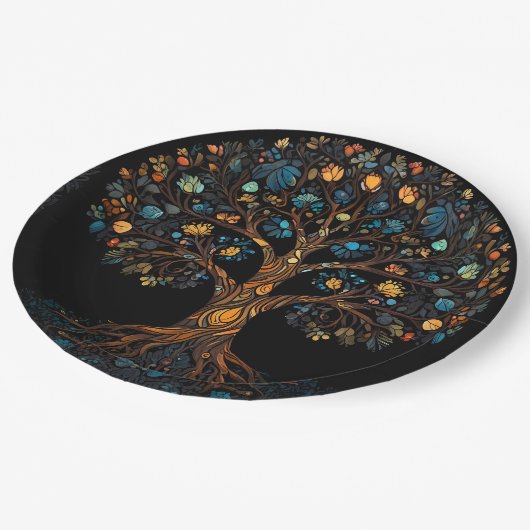 Gestalteter Glasmosaikbaum Pappteller (Schrägansicht)