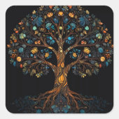 Gestalteter Glasmosaikbaum Quadratischer Aufkleber (Vorderseite)