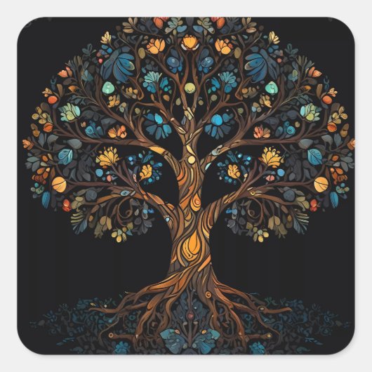 Gestalteter Glasmosaikbaum Quadratischer Aufkleber (Vorderseite)