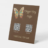 Gestalteter Glasschmetterling QR Code Virtual Tipp Sockelschild (Vorderseite)