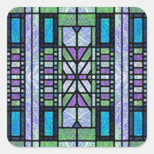 Gestaltetes Glas Art Deco in Blau und Lila Quadratischer Aufkleber