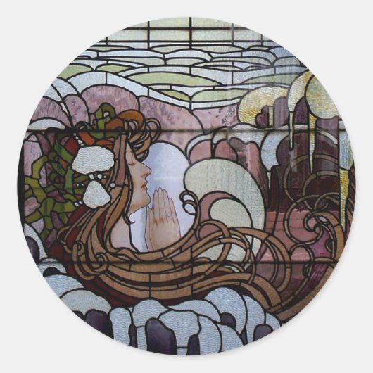 Gestaltetes Glas Art Nouveau Sea Scene Runder Aufkleber (Vorderseite)