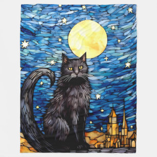 Gestaltetes Glas Black Cat Starry Night Fleecedecke