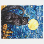 Gestaltetes Glas Black Cat Starry Night Fleecedecke (Vorderseite (Horizontal))