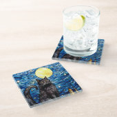 Gestaltetes Glas Black Cat Starry Night Glasuntersetzer (Schrägansicht)