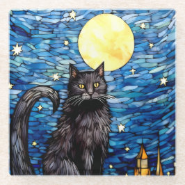 Gestaltetes Glas Black Cat Starry Night Glasuntersetzer