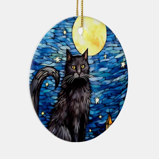 Gestaltetes Glas Black Cat Starry Night Keramik Ornament (Rechts)