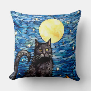 Gestaltetes Glas Black Cat Starry Night Kissen