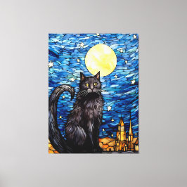 Gestaltetes Glas Black Cat Starry Night Leinwanddruck