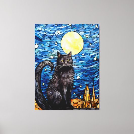 Gestaltetes Glas Black Cat Starry Night Leinwanddruck (Vorderseite)