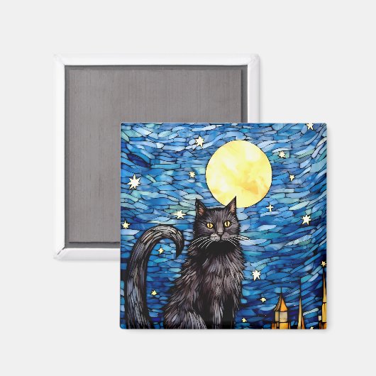 Gestaltetes Glas Black Cat Starry Night Magnet (Vorderseite/Rückseite)