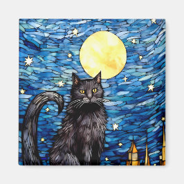Gestaltetes Glas Black Cat Starry Night Magnet