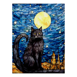 Gestaltetes Glas Black Cat Starry Night Poster