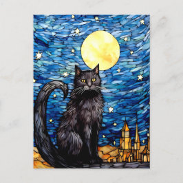 Gestaltetes Glas Black Cat Starry Night Postkarte