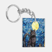 Gestaltetes Glas Black Cat Starry Night Schlüsselanhänger (Vorderseite links)