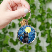 Gestaltetes Glas Black Cat Starry Night Schlüsselanhänger (Hand)