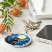 Gestaltetes Glas Black Cat Starry Night Schlüsselanhänger (Seite)