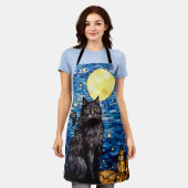 Gestaltetes Glas Black Cat Starry Night Schürze (Getragen)