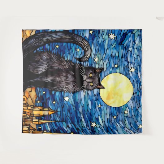 Gestaltetes Glas Black Cat Starry Night Wandteppich (Vorderseite (Horizontal))