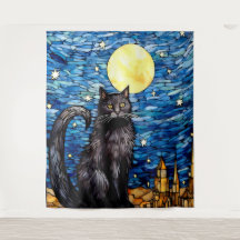 Gestaltetes Glas Black Cat Starry Night