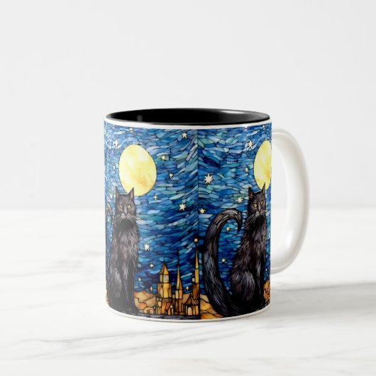 Gestaltetes Glas Black Cat Starry Night Zweifarbige Tasse (VorderseiteRechts)