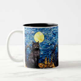 Gestaltetes Glas Black Cat Starry Night Zweifarbige Tasse