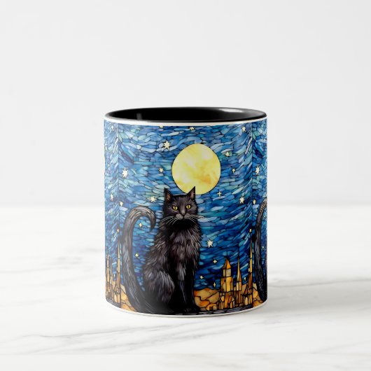 Gestaltetes Glas Black Cat Starry Night Zweifarbige Tasse (Mittel)