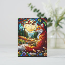 Gestaltetes Glas Look Red Fox Postkarte