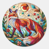Gestaltetes Glas Look Red Fox Runder Aufkleber (Vorderseite)