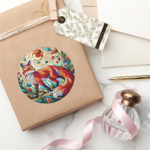 Gestaltetes Glas Look Red Fox Runder Aufkleber