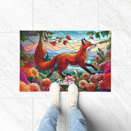 Gestaltetes Glas Look Red Fox und Blume Fußmatte