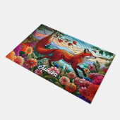 Gestaltetes Glas Look Red Fox und Blume Fußmatte (Schrägansicht)