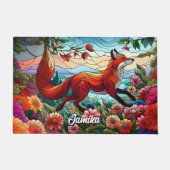 Gestaltetes Glas Look Red Fox und Blume Fußmatte (Vorderseite)