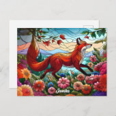 Gestaltetes Glas Look Red Fox und Blume Postkarte (Vorne/Hinten)