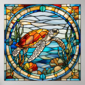 Gestaltetes Glas Look Sea Turtle Design Poster (Vorne)