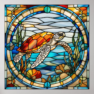 Gestaltetes Glas Look Sea Turtle Design Poster