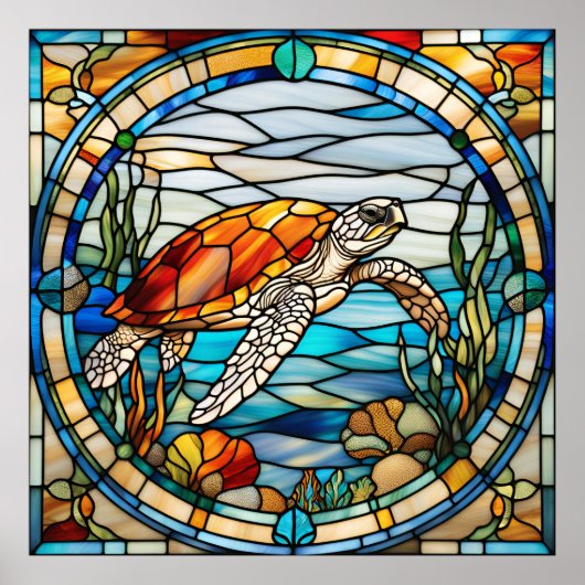 Gestaltetes Glas Look Sea Turtle Design Poster (Vorne)
