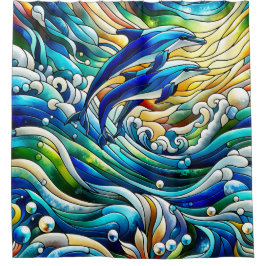 "Gestaltetes Glass Dolphin Delight" Duschvorhang
