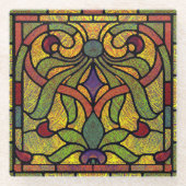 Gestaltetes Glassrollendesign in Gold und Rot Glasuntersetzer (Vorderseite)