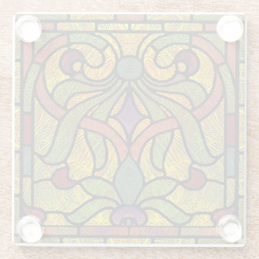 Gestaltetes Glassrollendesign in Gold und Rot Glasuntersetzer (Rückseite)